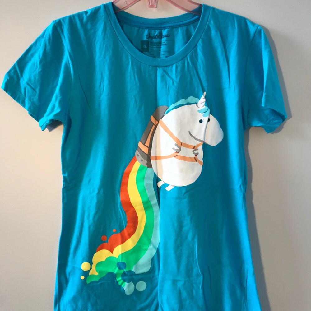 Threadless - Fat unicorn on rainbow jetpack